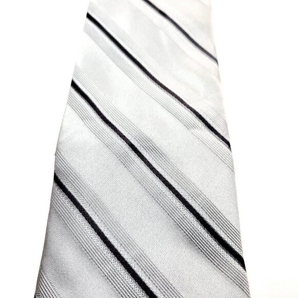 Calvin Klein Silk Tie Woven Silver Striped - Picture 2 of 6